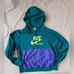 Nike Sportswear Women’s Teal Hoodie Purple Pocket Logo Pullover Size m